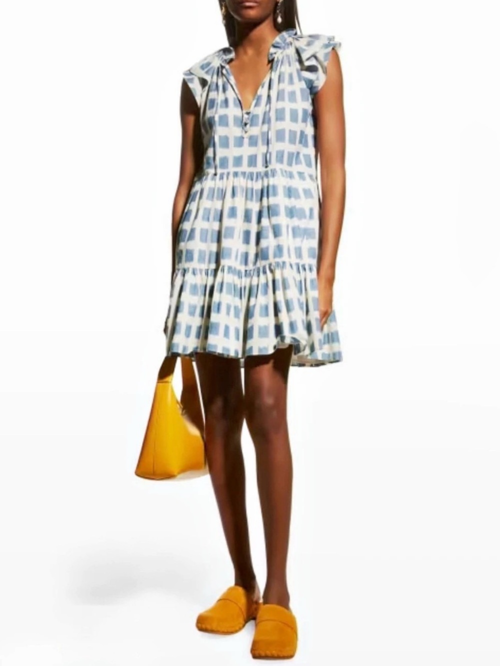 Veronica Beard Zee Ikat Tiered Ruffle Mini Dress Blue White Size 8 EUC